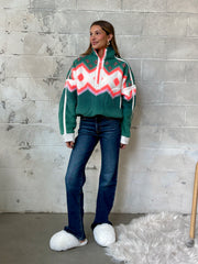 FREE PEOPLE Mountain High Printed Half Zip Fleece