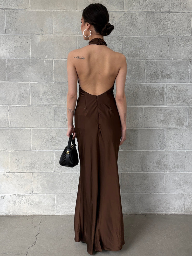 RUNAWAY THE LABEL Brigitte Halter Neck Open Back Maxi Dress