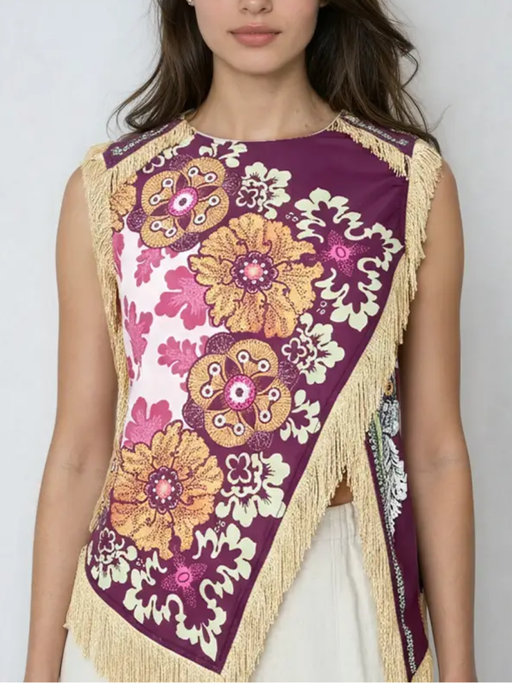 27 Fringed Floral Print Sleeveless Top – 27 Boutique