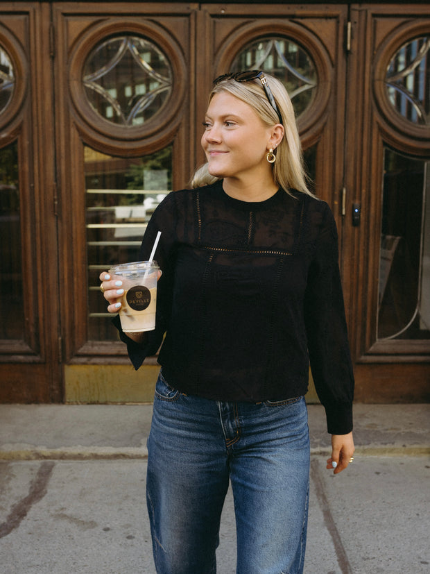 BLACK TAPE Sheer Embroidered Lace Top