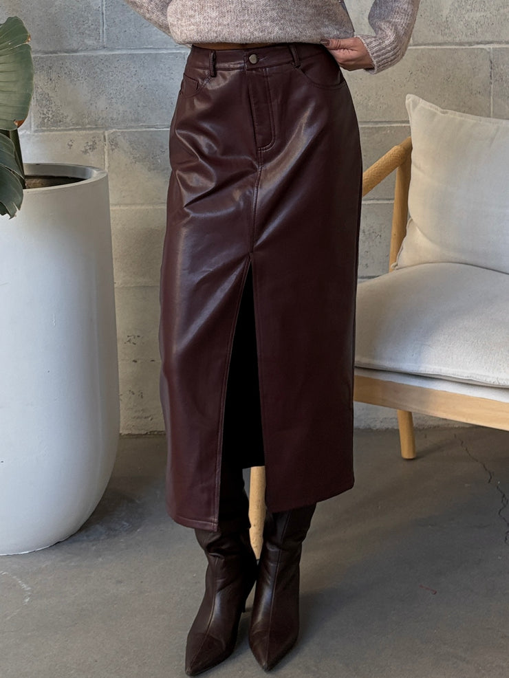 BLACK TAPE Faux Leather Midi Skirt
