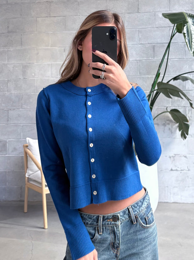 DEX Button Front Cropped Cardigan