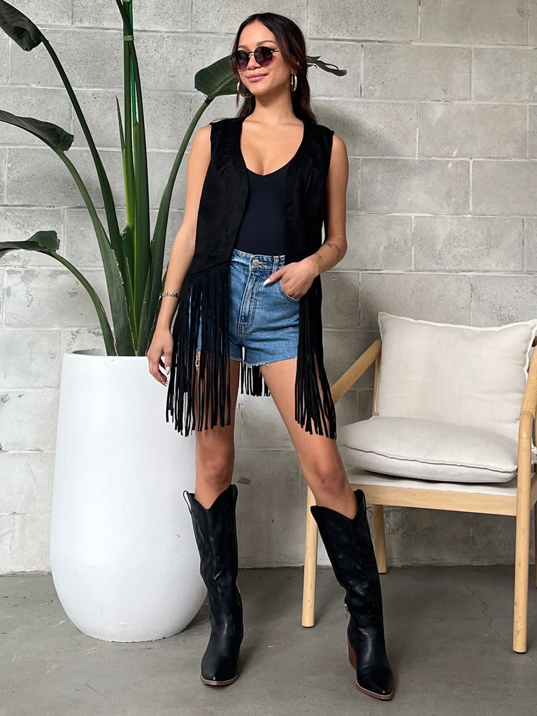 Black fringe skirt outlet vest