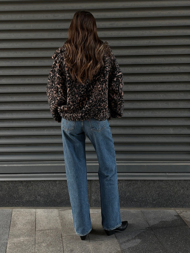 ONLY Lana Leopard Print Sherpa Jacket