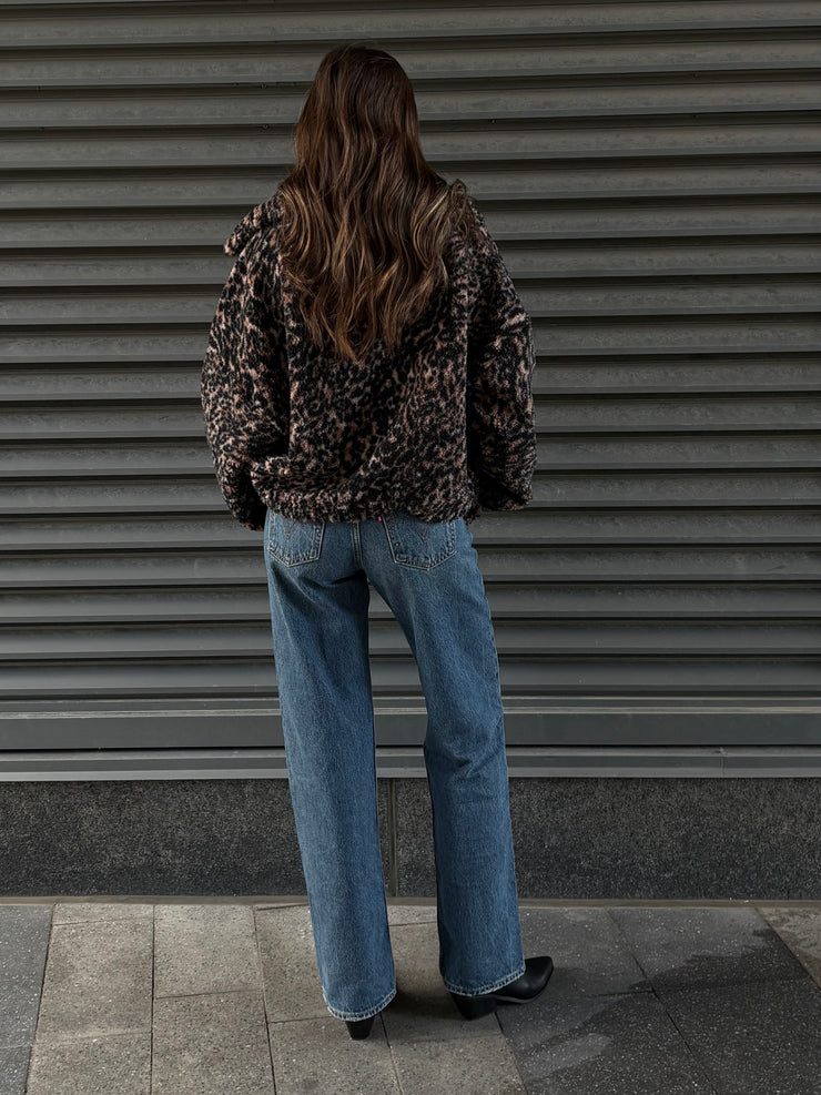 ONLY Lana Leopard Print Sherpa Jacket