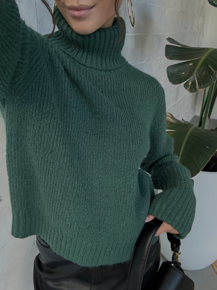 C'EST MOI Knit Crop Cuff Sleeve Turtleneck Sweater