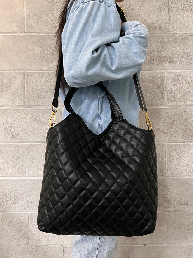 27 Faux Leather Quilted Tote Bag