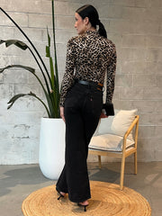 DEX Leopard Mockneck Long Sleeve Top