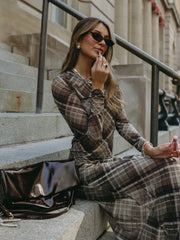 DEX Plaid Mesh Long Sleeve Top