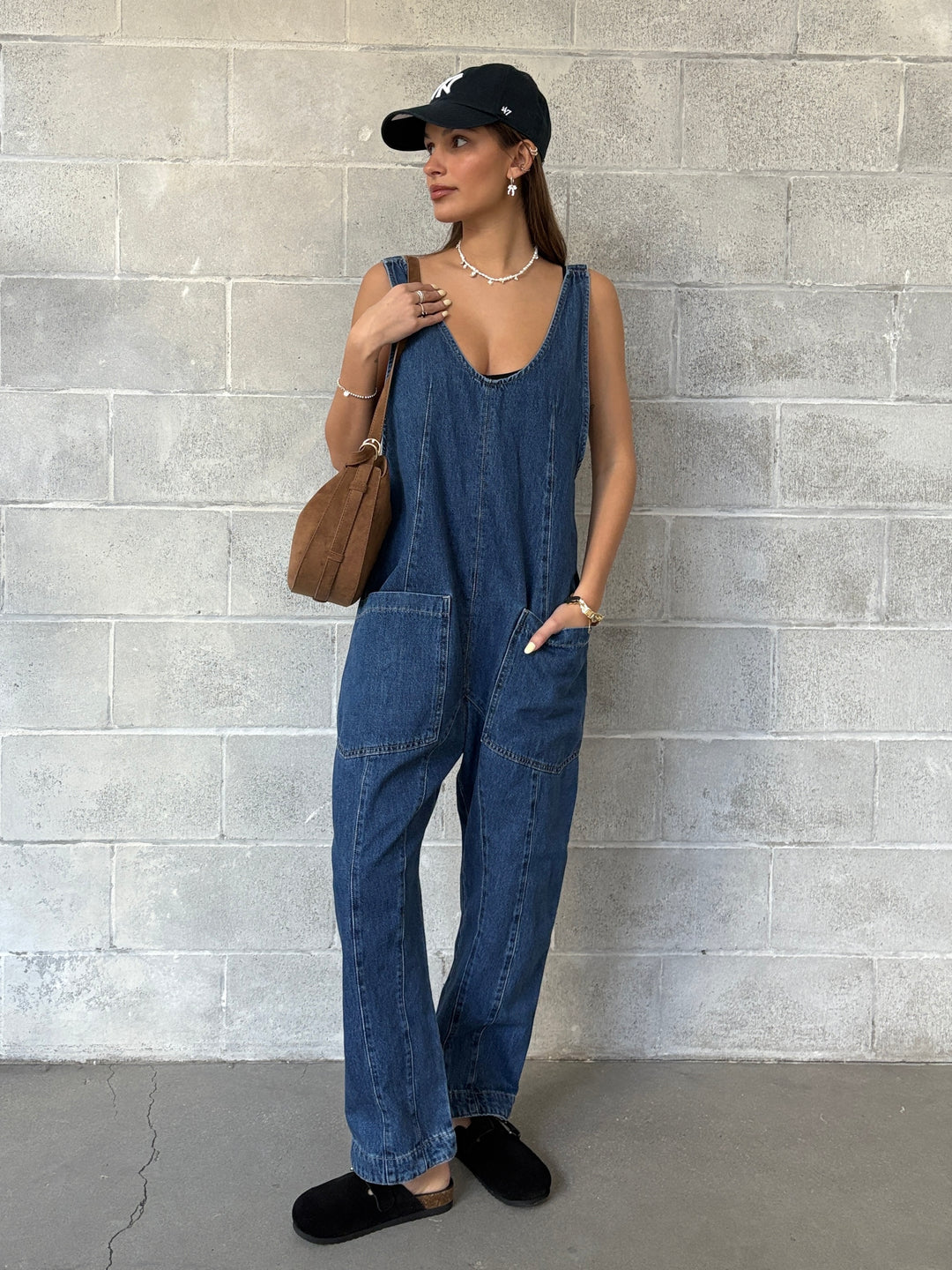 【SINOON】24SS CLASSIC JUMPSUIT Women's Casual V-neck Cross Strap Jumpsuit, Solid Color