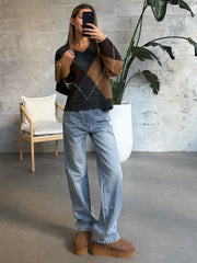 ROOM 34 V-Neck Patterned Sweater