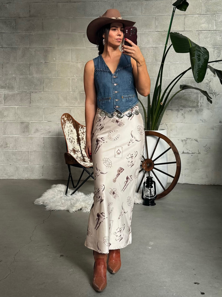 27 Western Print Long Skirt