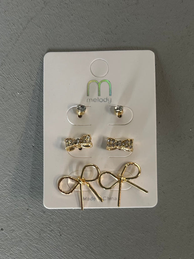 27 Metal Bow 3-in-1 Earring Set