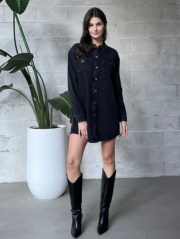 NOISY MAY Alva Button-Front Denim Shirt Dress