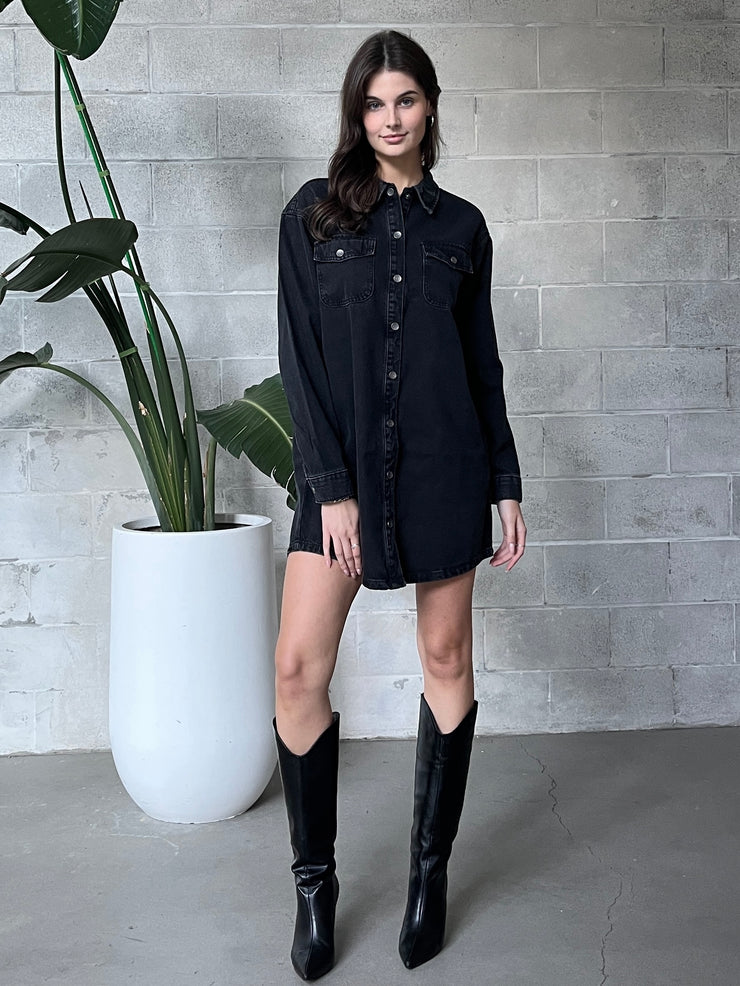 NOISY MAY Alva Button-Front Denim Shirt Dress