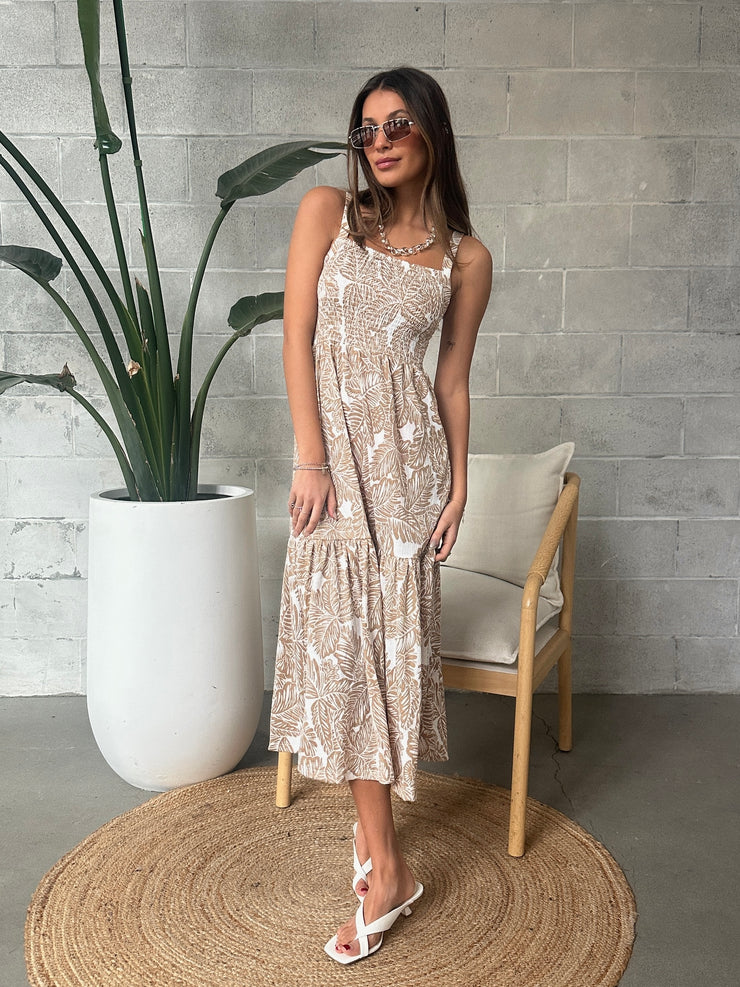 DEX Printed Smocked Midi Dress