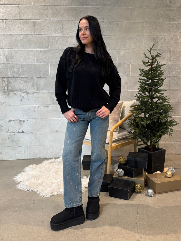 C'EST MOI Knit Rib Crewneck Sweater