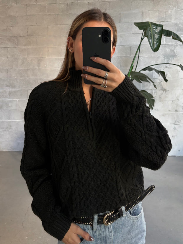 ROOM 34 Half Zip Cable Knit Sweater