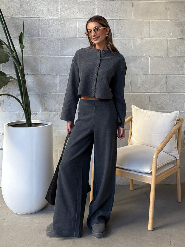 ROOM 34 Rib Knit Cardigan & Wide Leg Pant Set