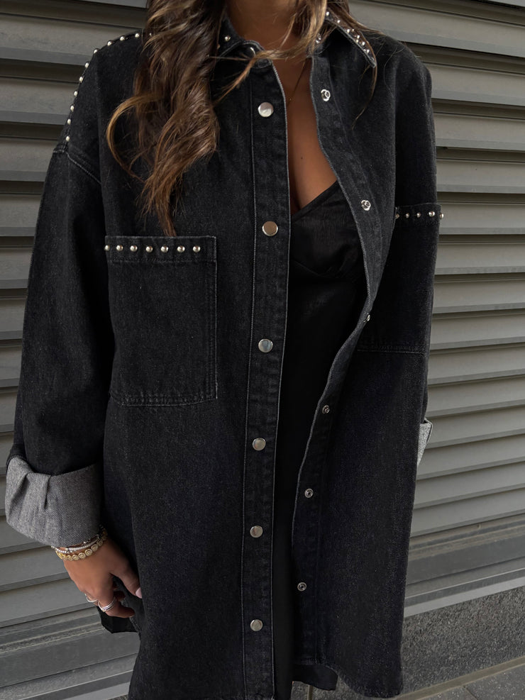 BRUNETTE THE LABEL Studded Shania Denim Jacket/Shirt Dress