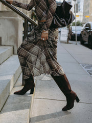 DEX Plaid Mesh Midi Skirt