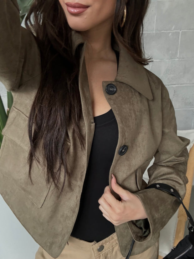 27 Faux Suede Collared Short Jacket