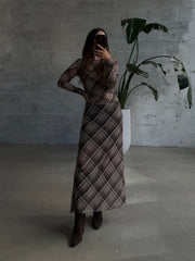 DEX Plaid Mesh Long Sleeve Top