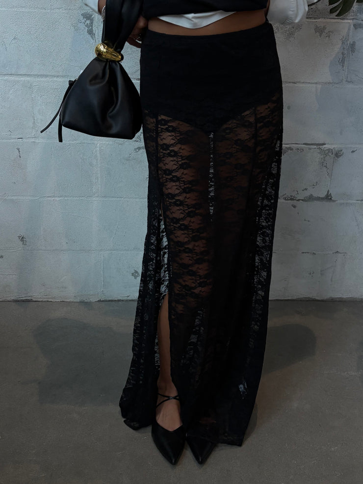 27 Sheer Lace Maxi Skirt