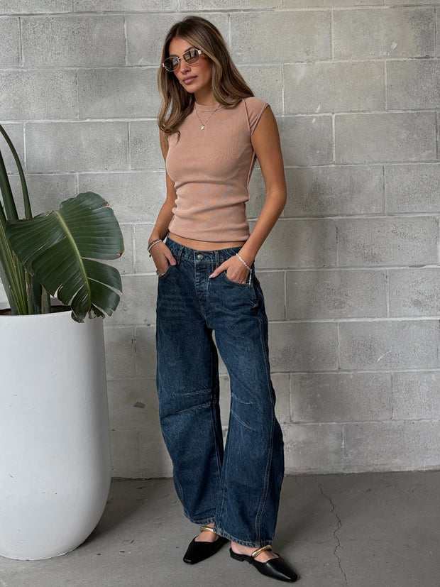 FREE PEOPLE Good Luck Mid Rise Barrel Jean