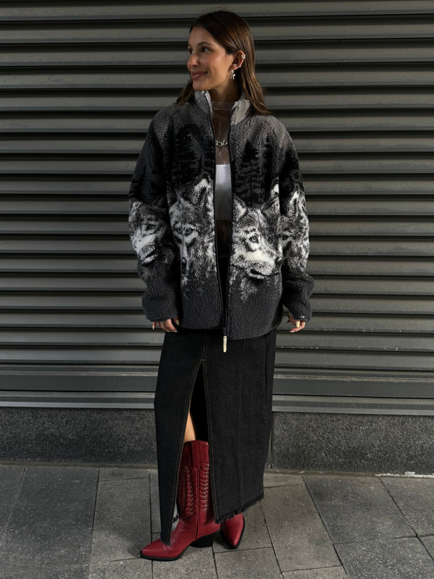 KUWALLA "Horsey Time" and "Wolf Pack" Unisex Sherpa Zip Up Jackets