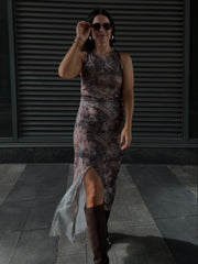 DEX Shirred Mesh Midi Dress
