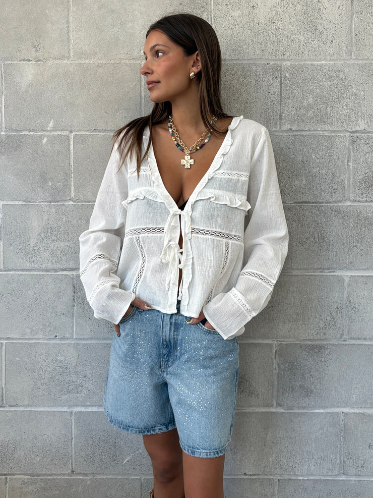 C'EST MOI Tie Front Boho Blouse