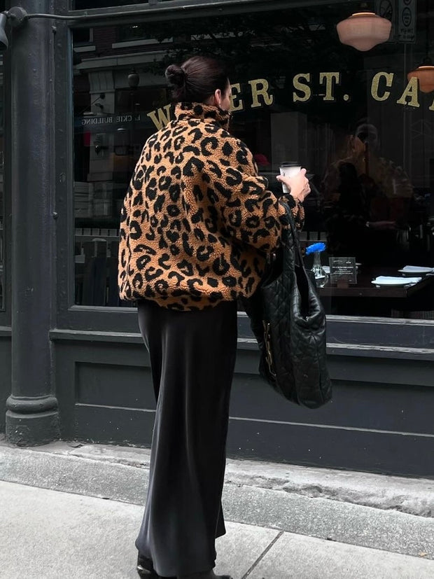 BRUNETTE THE LABEL Leopard Sherpa Jacket