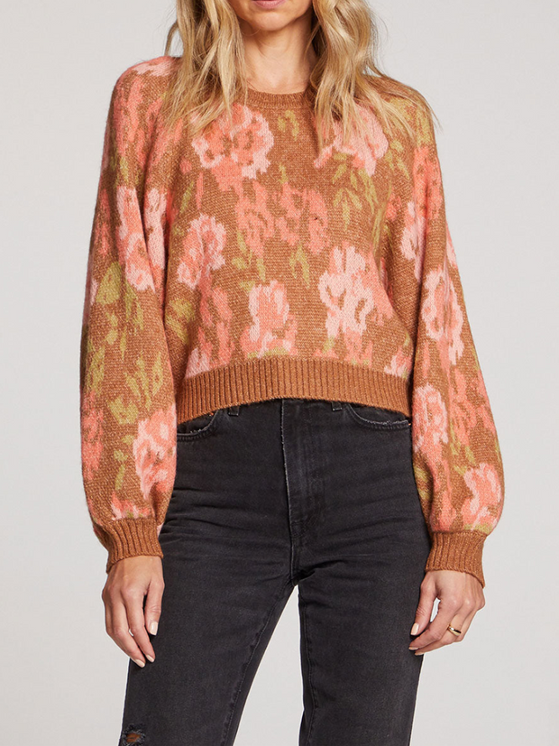 SALTWATER LUXE Noble Crewneck Floral Knit Sweater