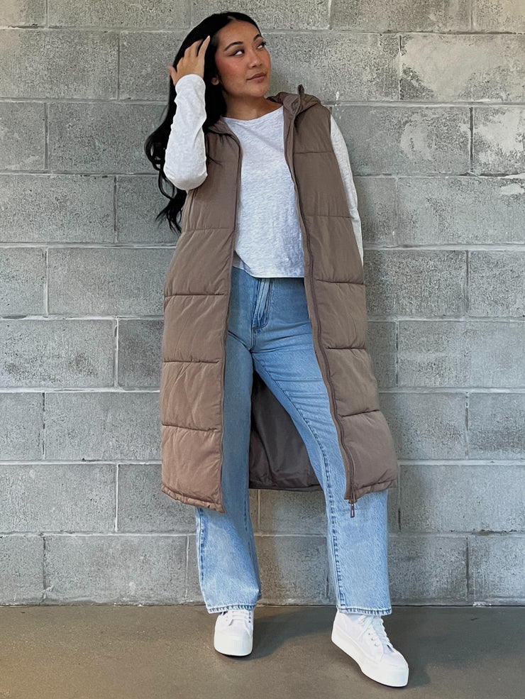 ONLY Alina Long Hooded Puffer Vest – 27 Boutique