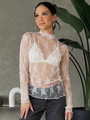 27 Lace Mesh Long Sleeve Top