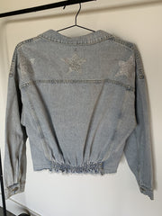 27 Rhinestone Pocket Fringe Star Denim Jacket