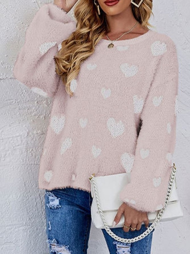 27 Fuzzy Heart Knit Sweater