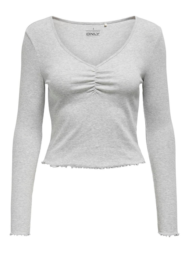 ONLY Betty Long Sleeve Ruched V-Neck Top