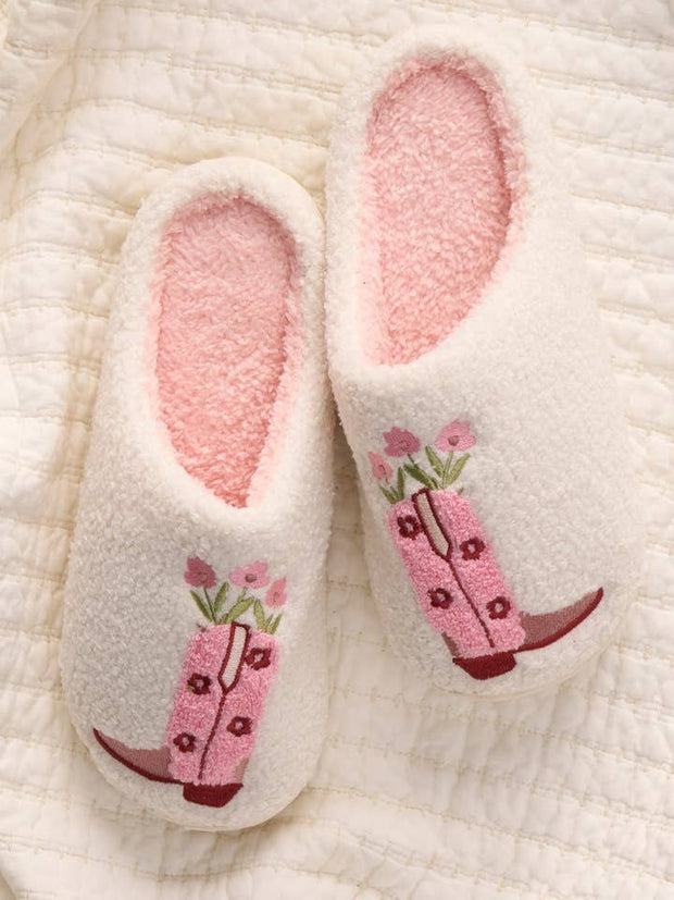 THE DARLING EFFECT Fuzzy Cowgirl Boot Slippers
