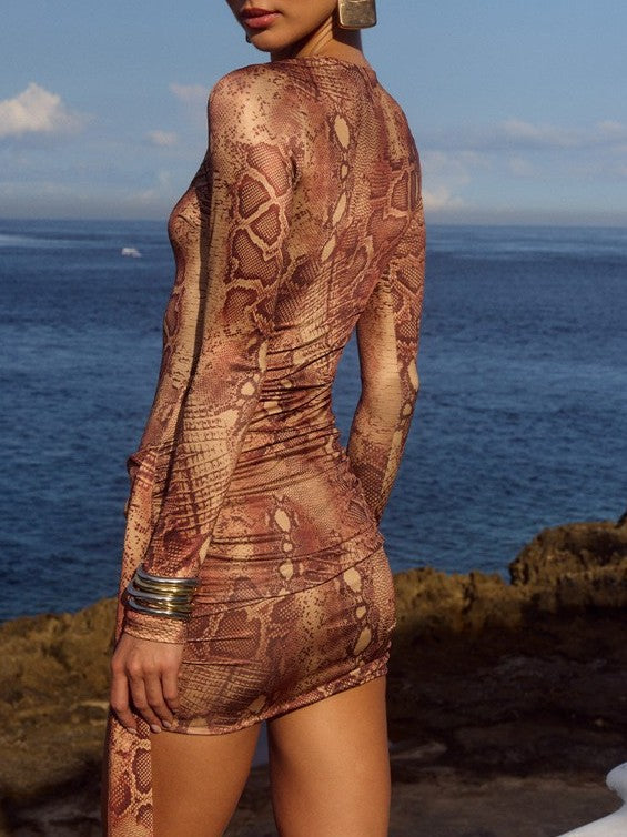 RUNAWAY THE LABEL Rue Sleeved Snake Print Mini Dress