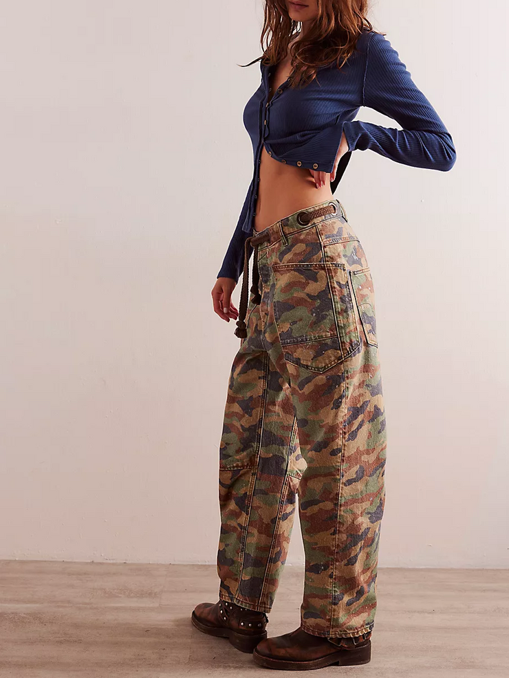 FREE PEOPLE Moxie Printed Low-Slung Barrel Jeans