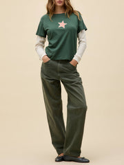DAYDREAMER Applique Star Solo Twofer Long Sleeve