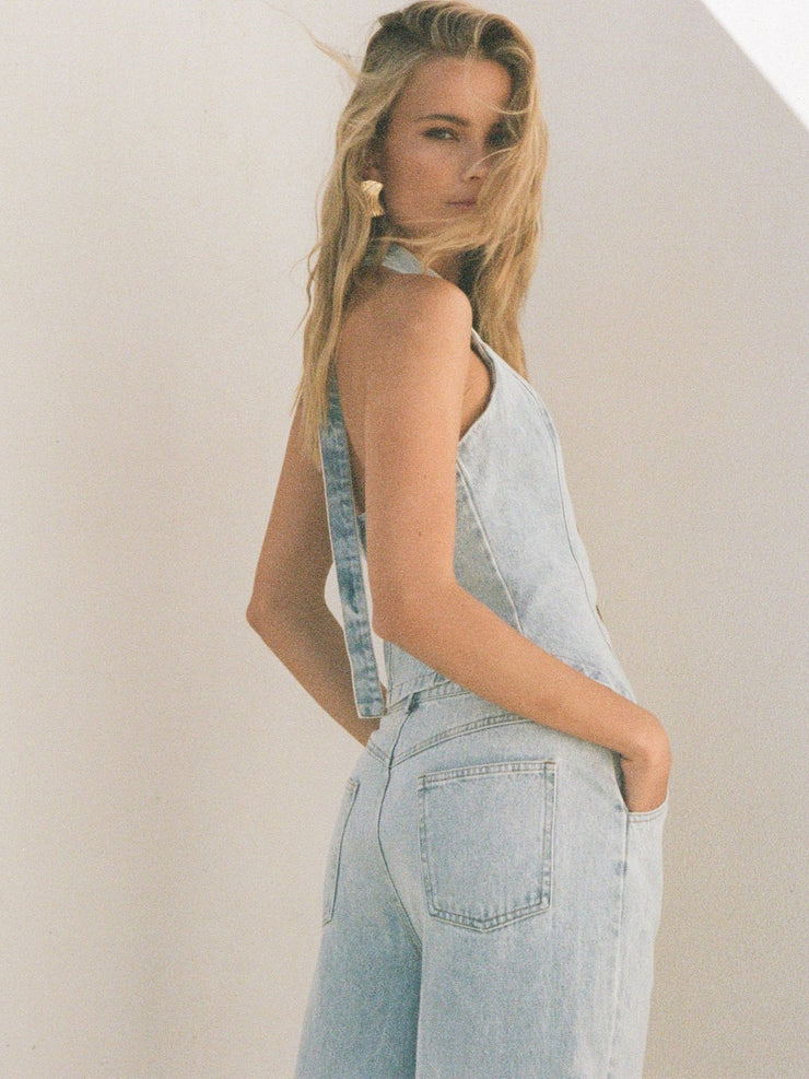 LOST IN LUNAR Valentina Denim Halter Vest Top