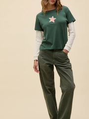 DAYDREAMER Applique Star Solo Twofer Long Sleeve