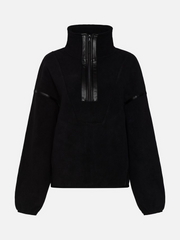 KUWALLA Fleece Leather Detail Half Zip Sweater