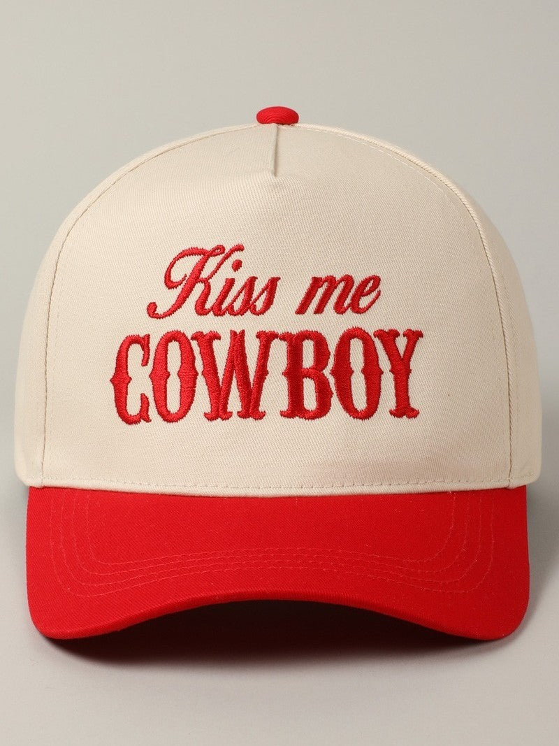 NWT KISS ME COWBOY Cream, Black, and red Embroidered Hat Kiss Me Cowboy – Golden Road Boutique main image 3