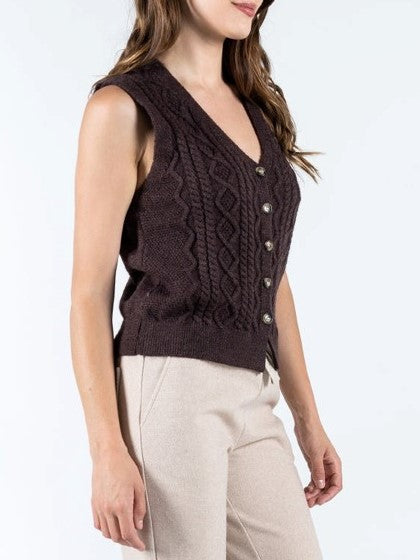 C'EST MOI Button Down Cable Knit Vest