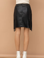 27 Jolene Faux Leather Studded Fringe Mini Skirt