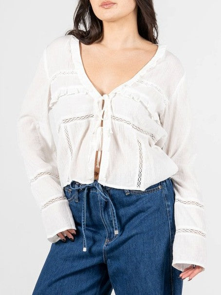 C'EST MOI Tie Front Boho Blouse